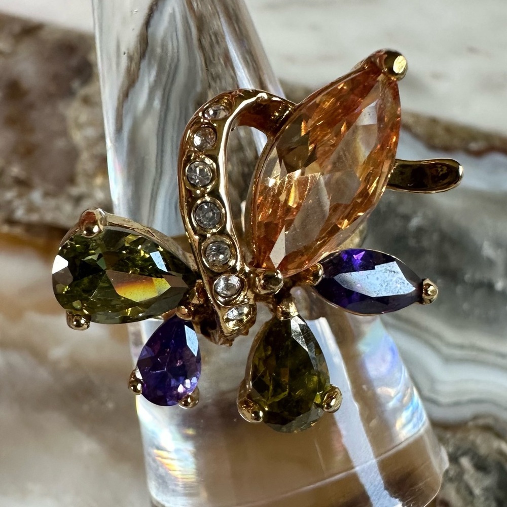 2125 Gold-Tone Multicolor Gemstone Butterfly Ring